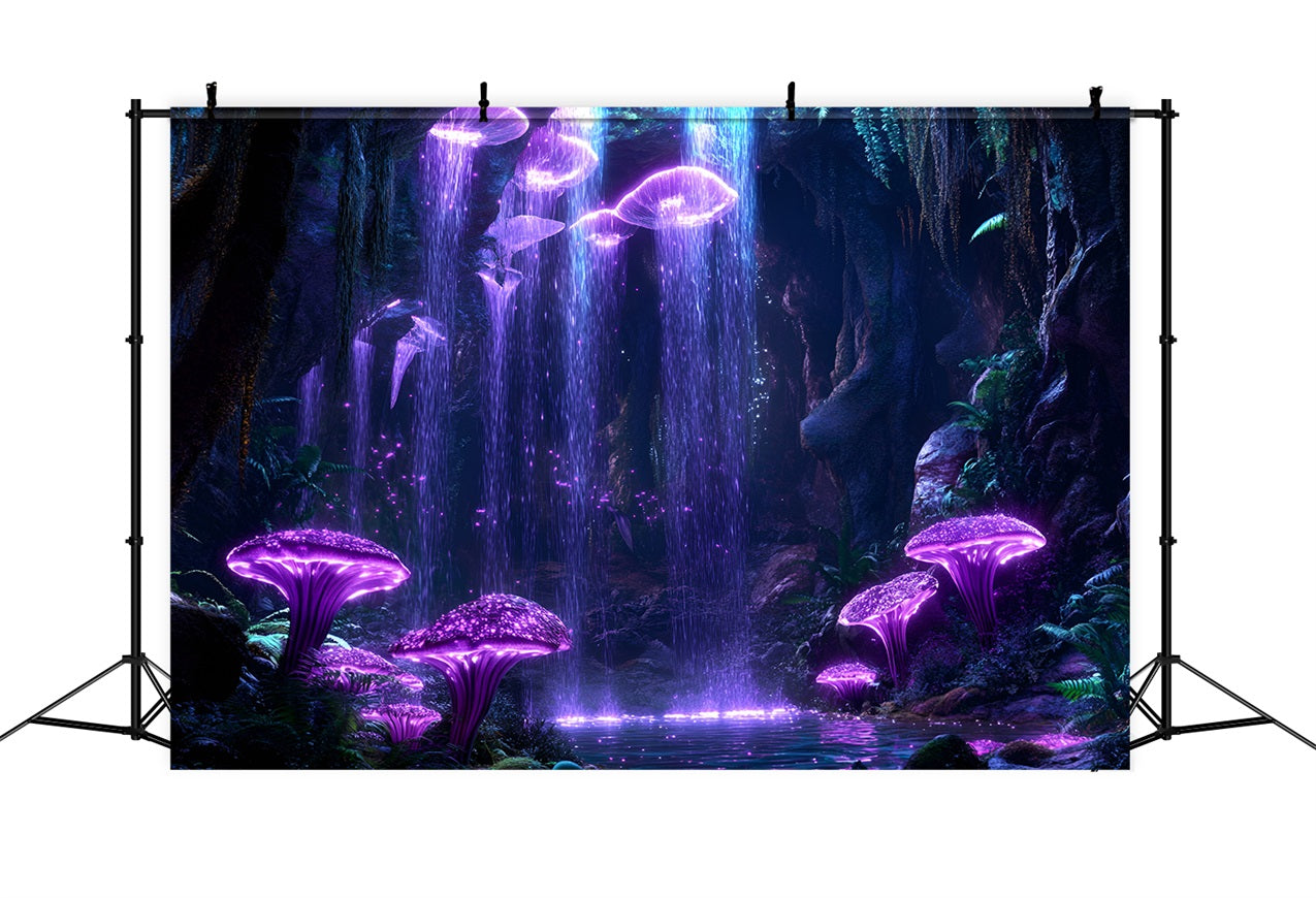 Backdrop Wald leuchtende Pilz Höhle Wasserfall Hintergrund CSH4-76