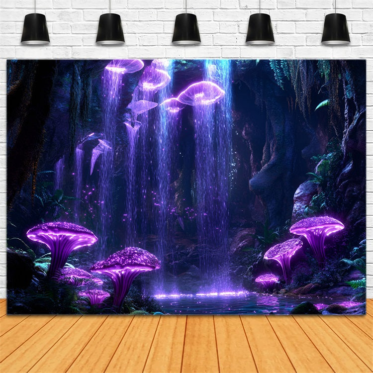 Backdrop Wald leuchtende Pilz Höhle Wasserfall Hintergrund CSH4-76
