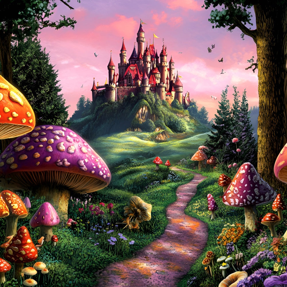Fantasy Wald Backdrop Pilz Pfad Schloss Hintergrund CSH4-78