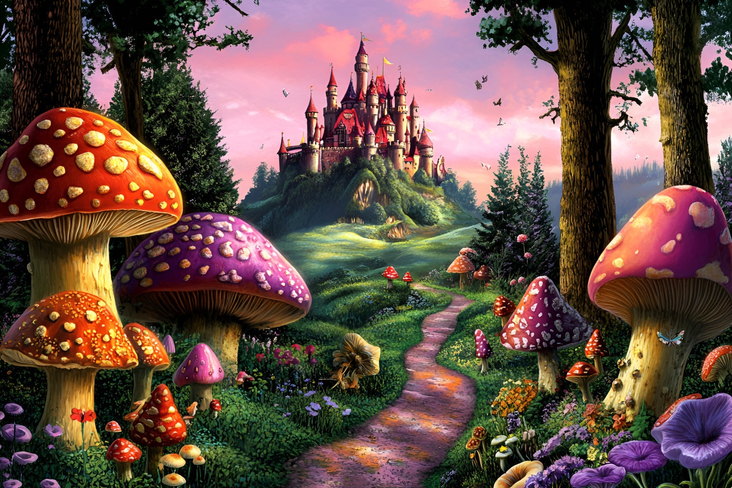 Fantasy Wald Backdrop Pilz Pfad Schloss Hintergrund CSH4-78