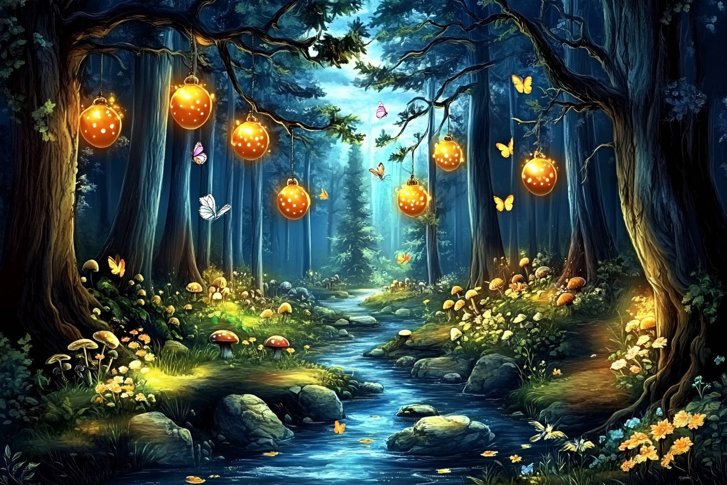 Enchanted Forest Backdrop Ideen Glühende Laterne Stream Backdrop CSH4-80