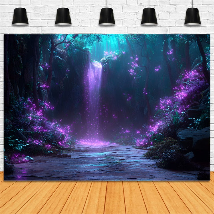 Wald Fotokulissen Lila Glühen Wasserfall Hintergrund CSH4-84