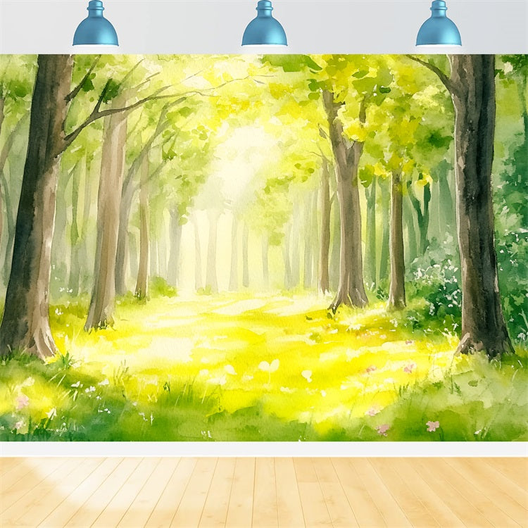 Wald Fotohintergrund Aquarell sonnenbeschienener Pfad Hintergrund CSH4-91