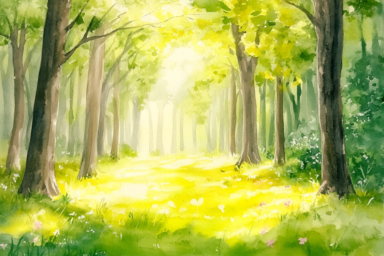 Wald Fotohintergrund Aquarell sonnenbeschienener Pfad Hintergrund CSH4-91