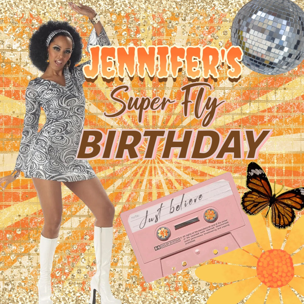 Personalisierte Geburtstag Backdrops Funky Pailletten Geburtstag 70er Jahre Backdrop CSH5-1