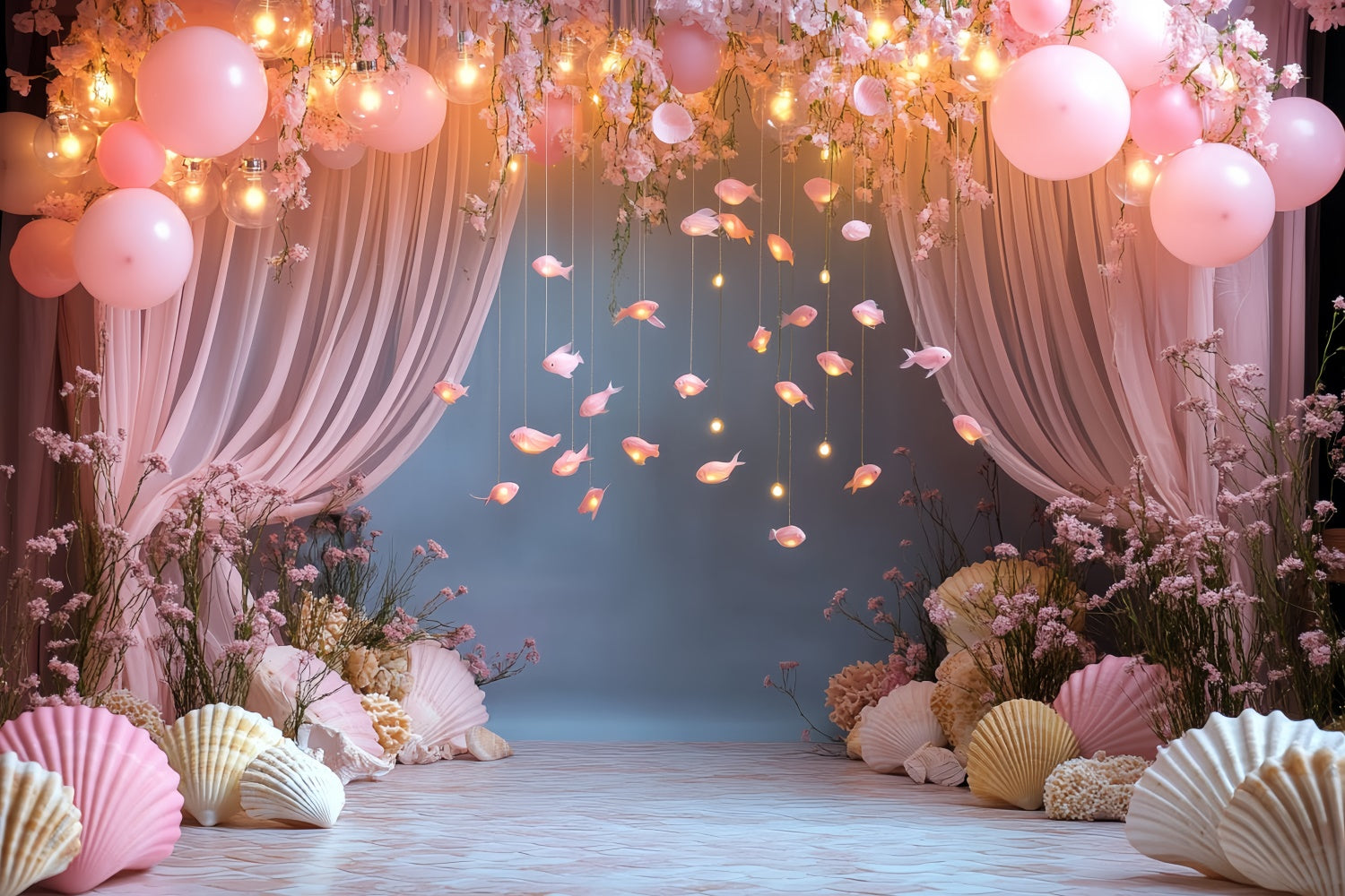 Sommer Backdrop Rosa Ballon Ozean Fische Backdrop CSH5-104