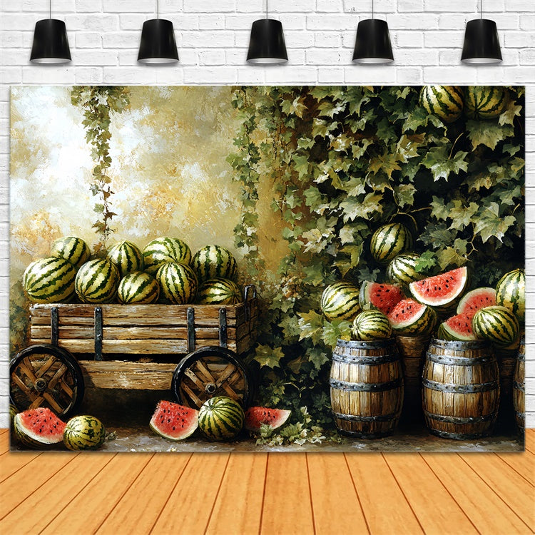Wassermelone Fotohintergrund Vintage Obststand Sommerhintergrund CSH5-126