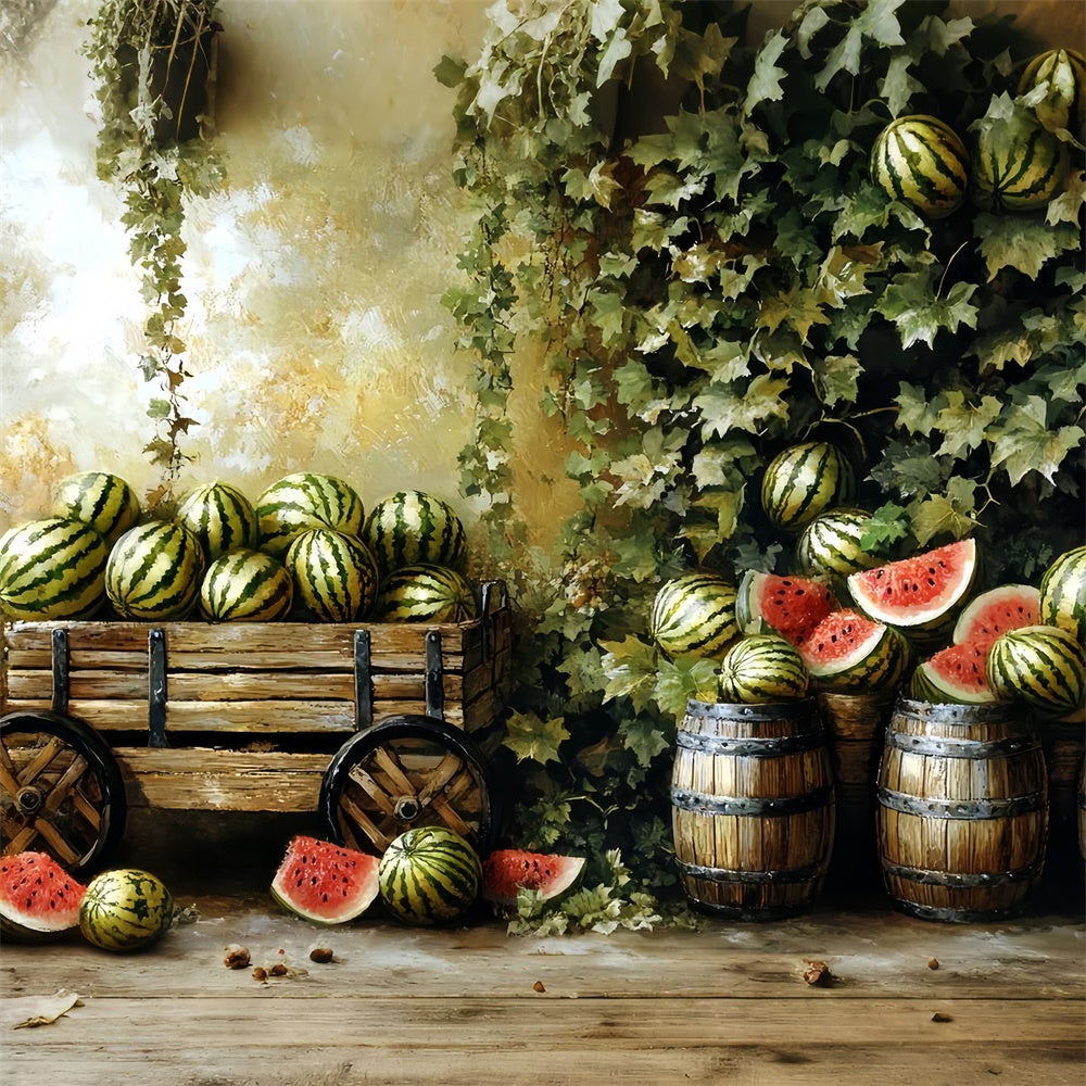Wassermelone Fotohintergrund Vintage Obststand Sommerhintergrund CSH5-126