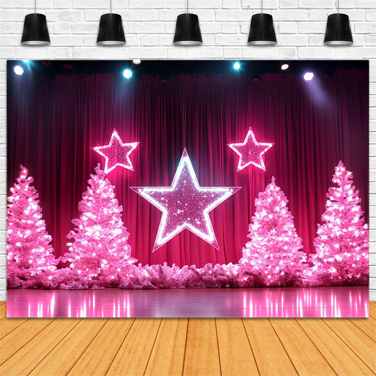 Weihnachten Bühne Backdrops Sparkling Pink Trees Star Backdrop CSH5-146