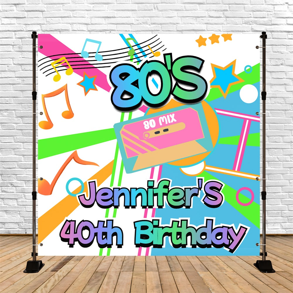 40. Geburtstag Backdrop Tape Music Note Custom 80er Jahre Fotohintergrund CSH5-15