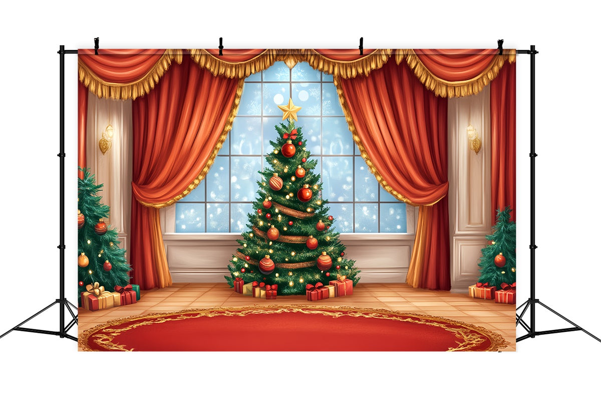 Weihnachtsbühne Backdrops Holiday Window Roter Vorhang Backdrop CSH5-154