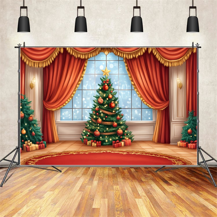 Weihnachtsbühne Backdrops Holiday Window Roter Vorhang Backdrop CSH5-154