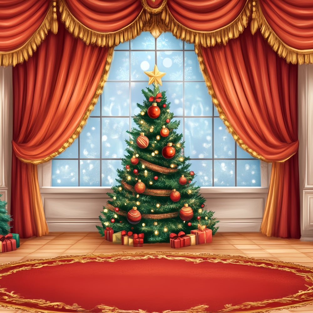 Weihnachtsbühne Backdrops Holiday Window Roter Vorhang Backdrop CSH5-154
