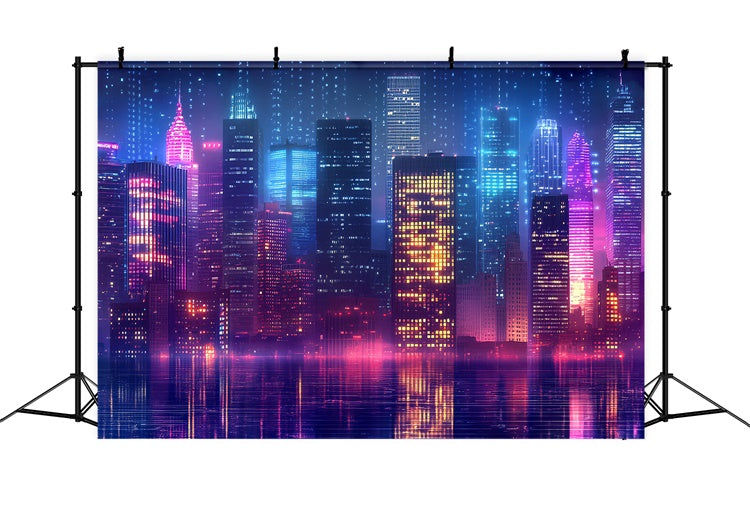 80er Jahre Fotohintergrund Neon Retro City Lights Backdrop CSH5-183