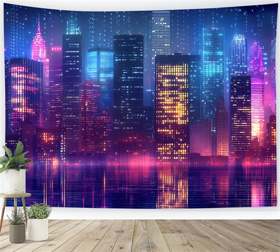 80er Jahre Fotohintergrund Neon Retro City Lights Backdrop CSH5-183