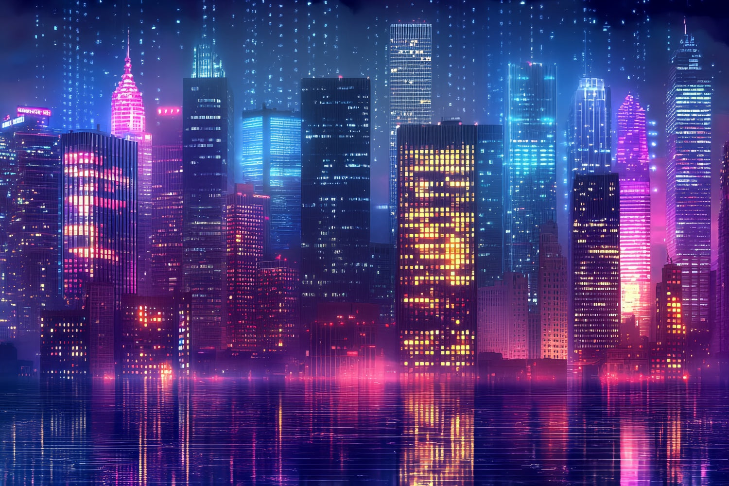 80er Jahre Fotohintergrund Neon Retro City Lights Backdrop CSH5-183