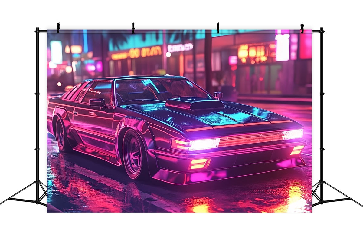 80er Jahre Fotokulisse Straße Lichter Auto Vintage Hintergrund CSH5-190