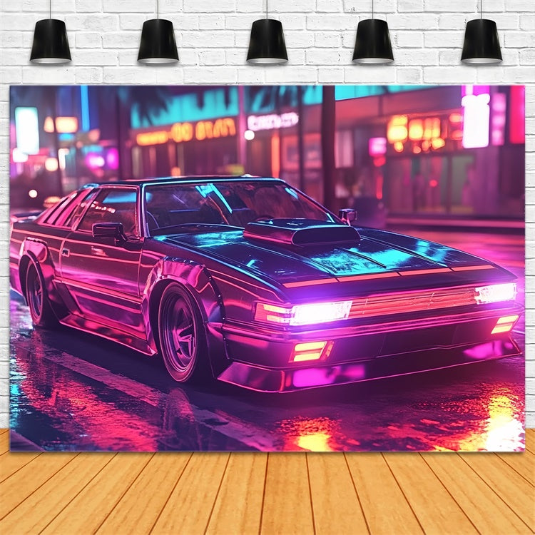 80er Jahre Fotokulisse Straße Lichter Auto Vintage Hintergrund CSH5-190