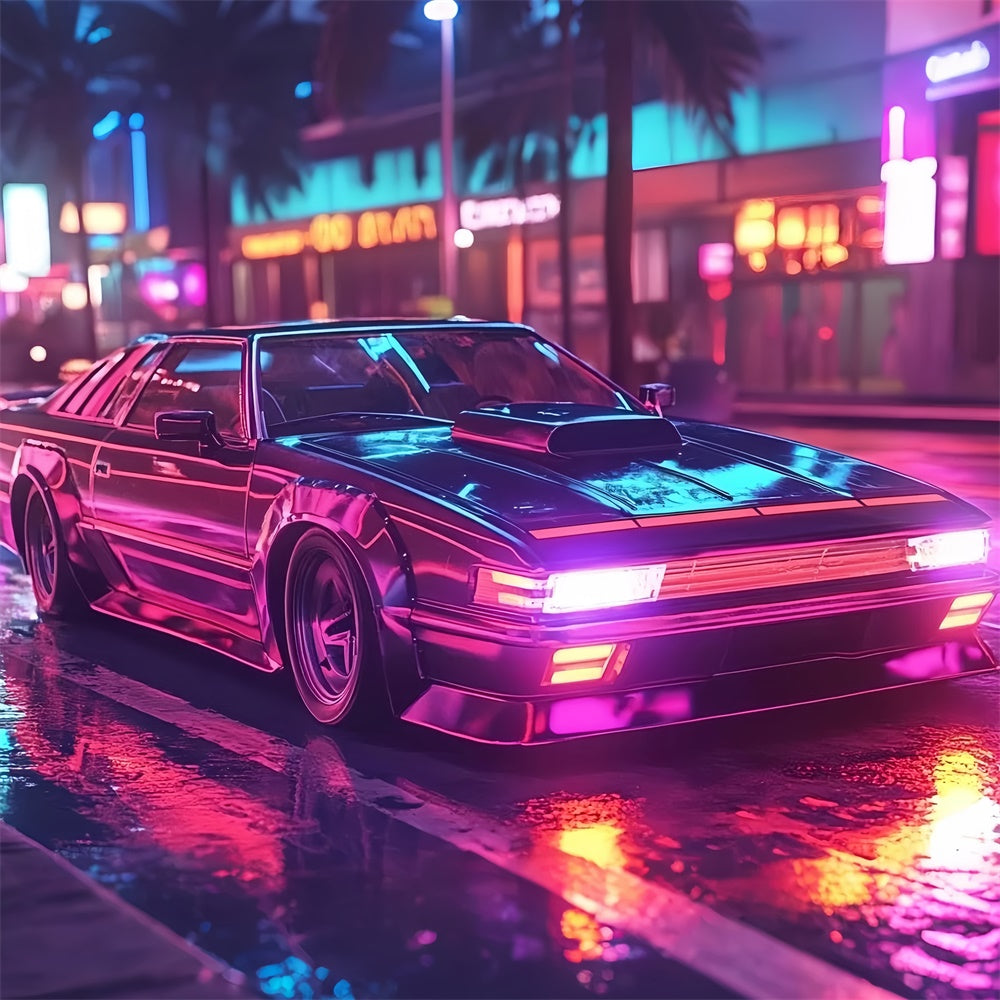 80er Jahre Fotokulisse Straße Lichter Auto Vintage Hintergrund CSH5-190