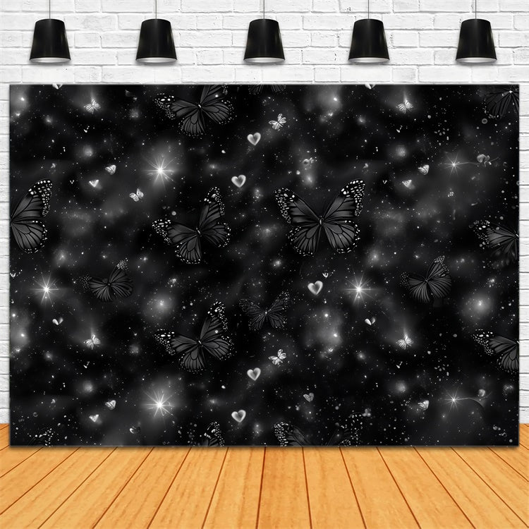 90er Jahre Backdrop Schwarzer Schmetterling Glitzerherzen Backdrop CSH5-198