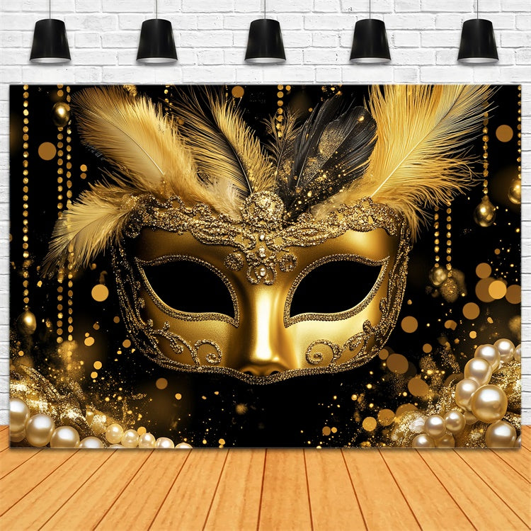 Maskerade Backdrop Design Glänzende Gold Feder Maske Hintergrund CSH5-212