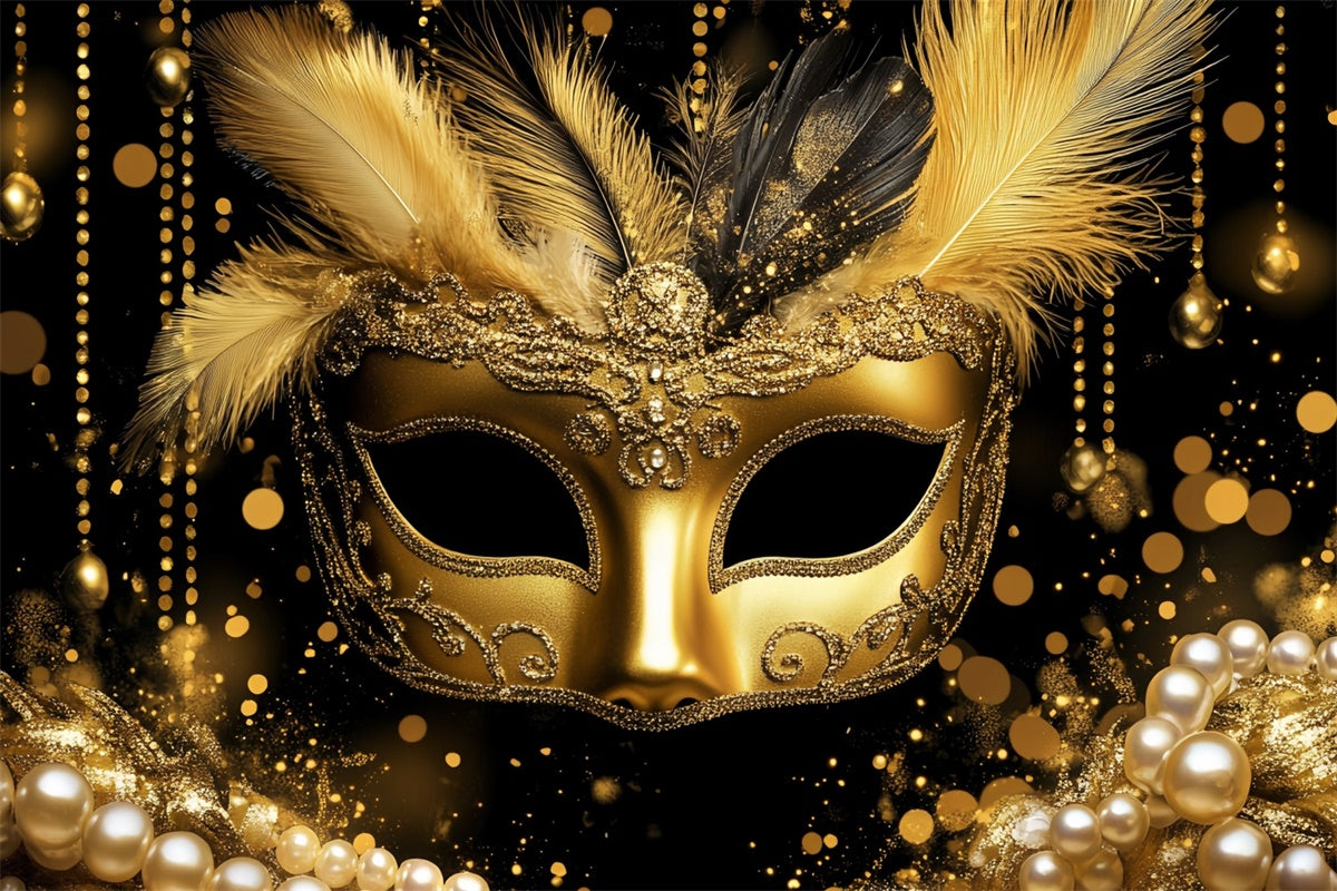 Maskerade Backdrop Design Glänzende Gold Feder Maske Hintergrund CSH5-212