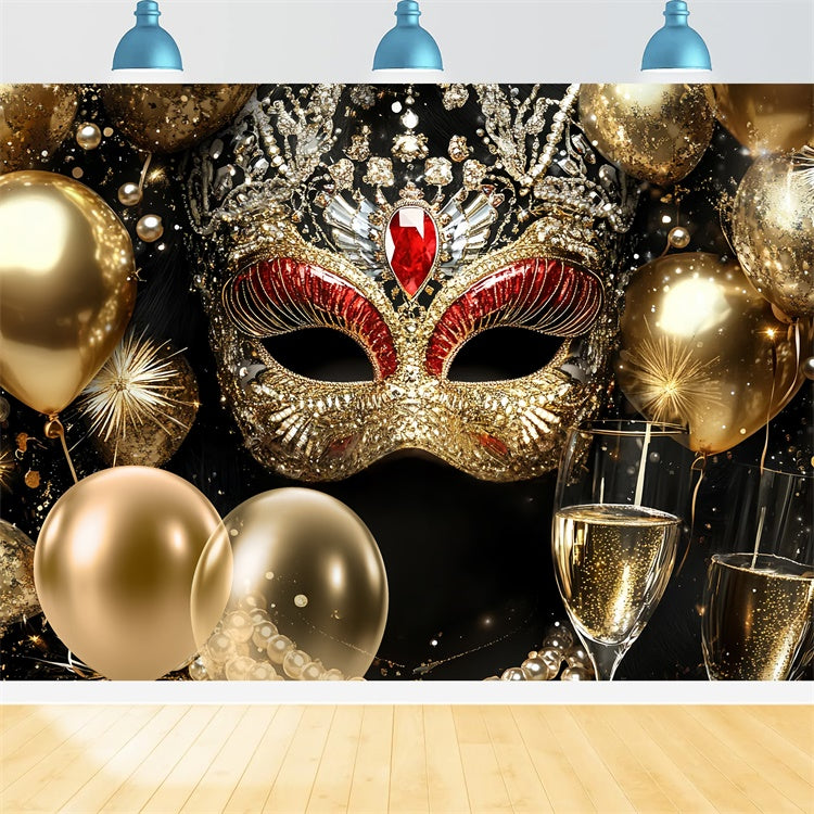Maskenball Fotokulisse Rote Edelsteinmaske Champagner Kulisse CSH5-218