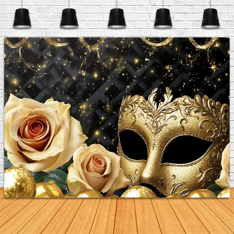 Maskerade Party Backdrop Elegant Gold Maske Rose Backdrop CSH5-219