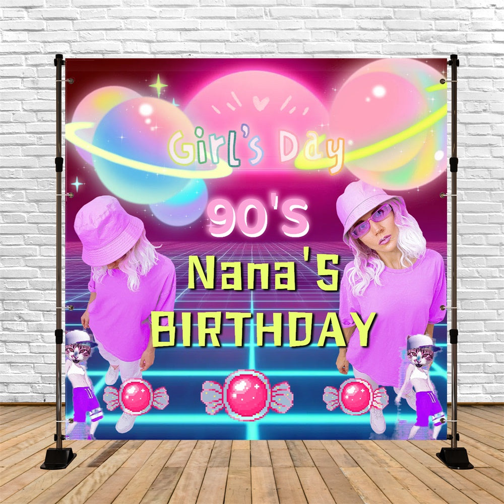 Customized Geburtstag Backdrop Rosa Zucker Retro 90er Jahre Fotohintergrund CSH5-22