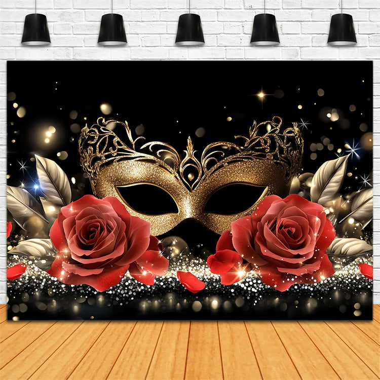 Maskerade Fotokulisse Gold Maske Romantische Rose Hintergrund CSH5-223