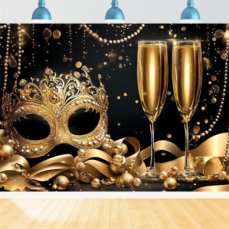 Maskerade Backdrop Design Perlen Champagner Glam Maske Backdrop CSH5-226