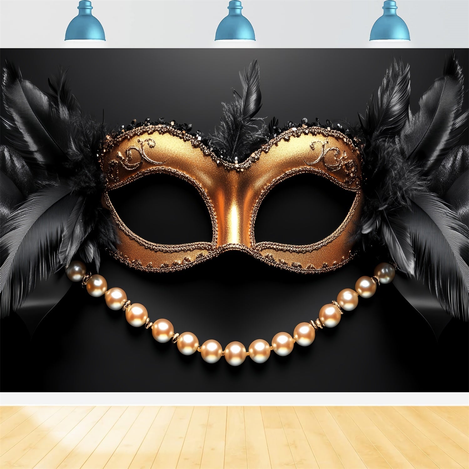 Maskerade Party Backdrop Schwarze Feder Gold Perle Backdrop CSH5-230