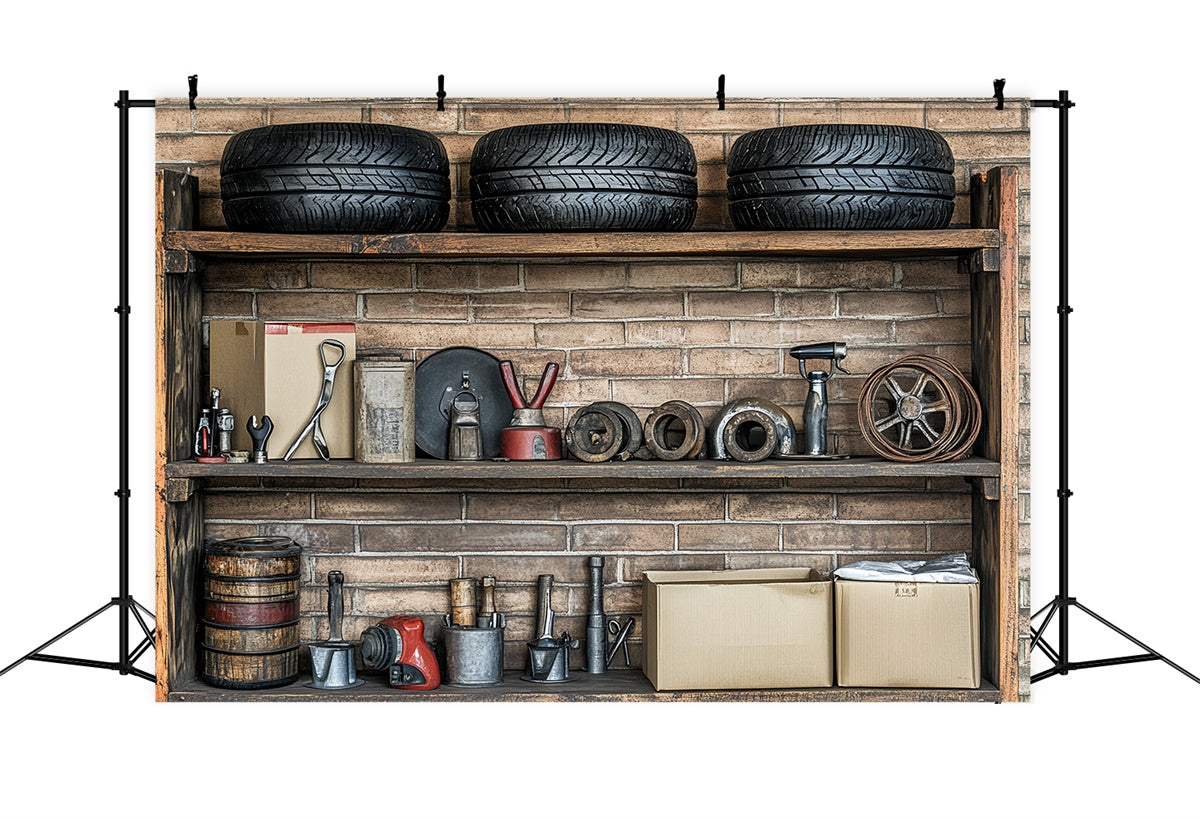 Happy Fathers Day Backdrop Garage Werkzeuge Reifen Backdrop CSH5-25