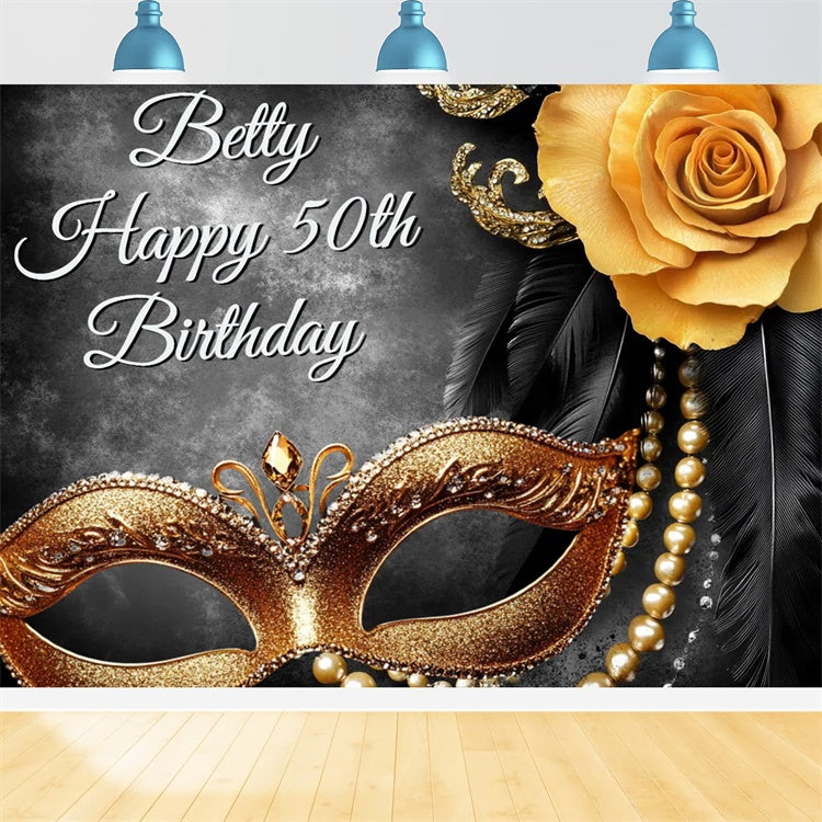 Maskerade Backdrops Floral Feder Maske Custom 50th Birthday Backdrop CSH5-254