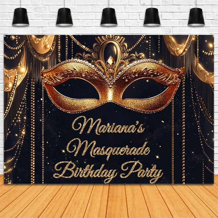 Maskerade Party Backdrop Gold funkelnde Maske Custom Birthday Backdrop CSH5-255