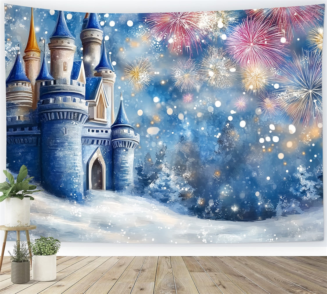 Winter Schloss Hintergrund Feuerwerk Frost Schloss Kinder Hintergrund CSH5-267