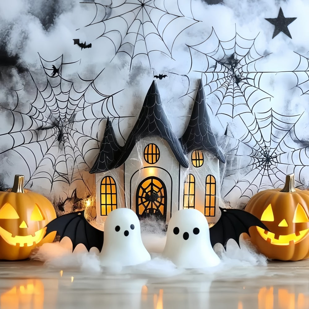 Halloween Fotokulisse Glühendes Kürbishaus Kinderkulisse CSH5-311