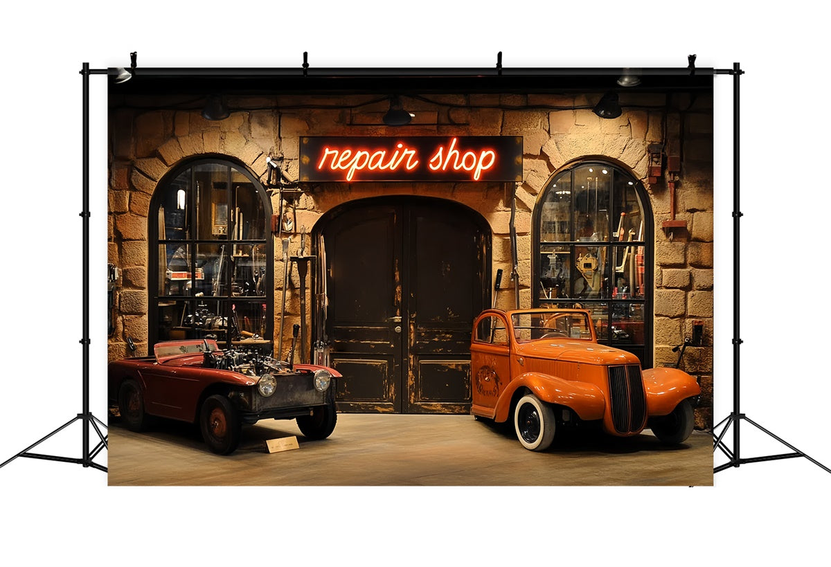 Backdrop Vatertag Retro Reparaturwerkstatt Auto Hintergrund CSH5-40