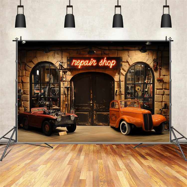 Backdrop Vatertag Retro Reparaturwerkstatt Auto Hintergrund CSH5-40