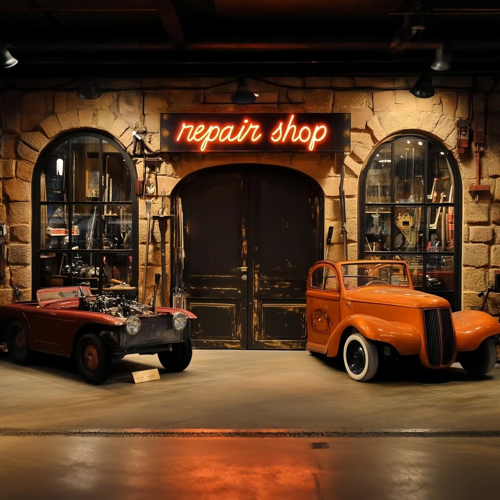 Backdrop Vatertag Retro Reparaturwerkstatt Auto Hintergrund CSH5-40