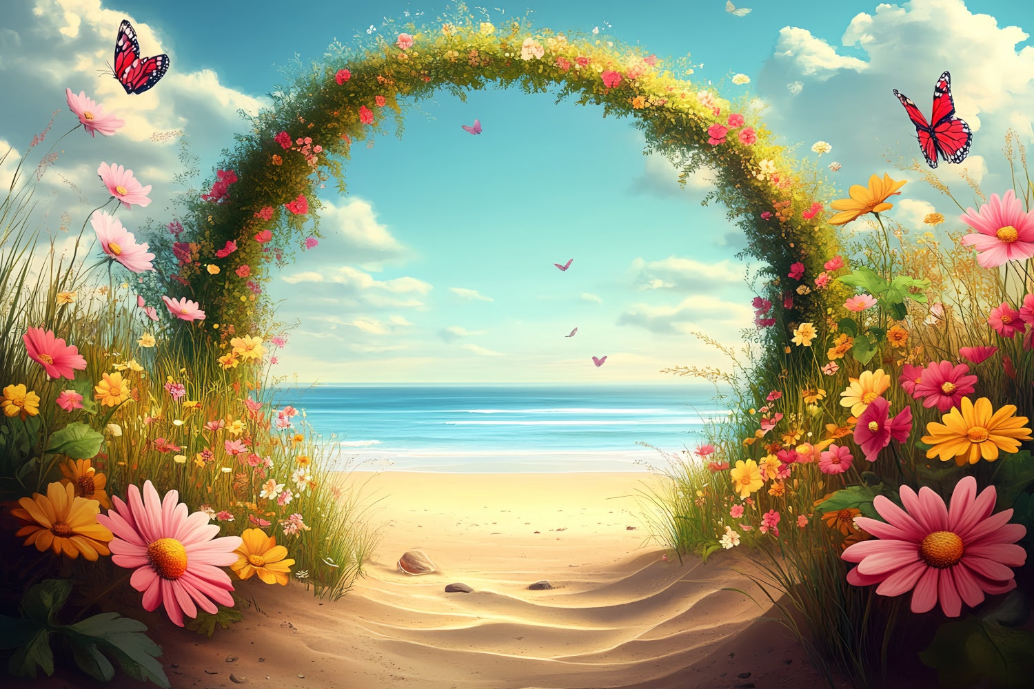 Strand Fotohintergrund Blumen Schmetterlinge Sommerhintergrund CSH5-80