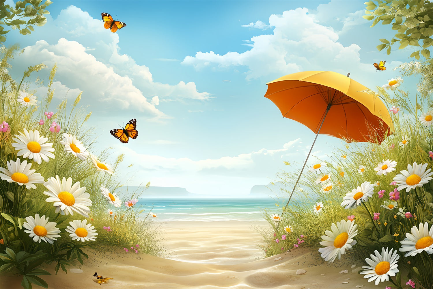 Sommer Strand Backdrop Helle Strandblüten Himmel Backdrop CSH5-81