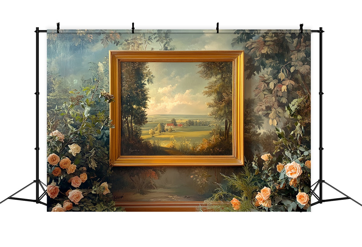 Foto Hintergrund Vintage Goldener Rahmen Gartenansicht Backdrop CSH57-100