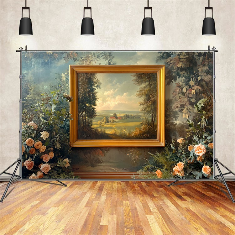 Foto Hintergrund Vintage Goldener Rahmen Gartenansicht Backdrop CSH57-100