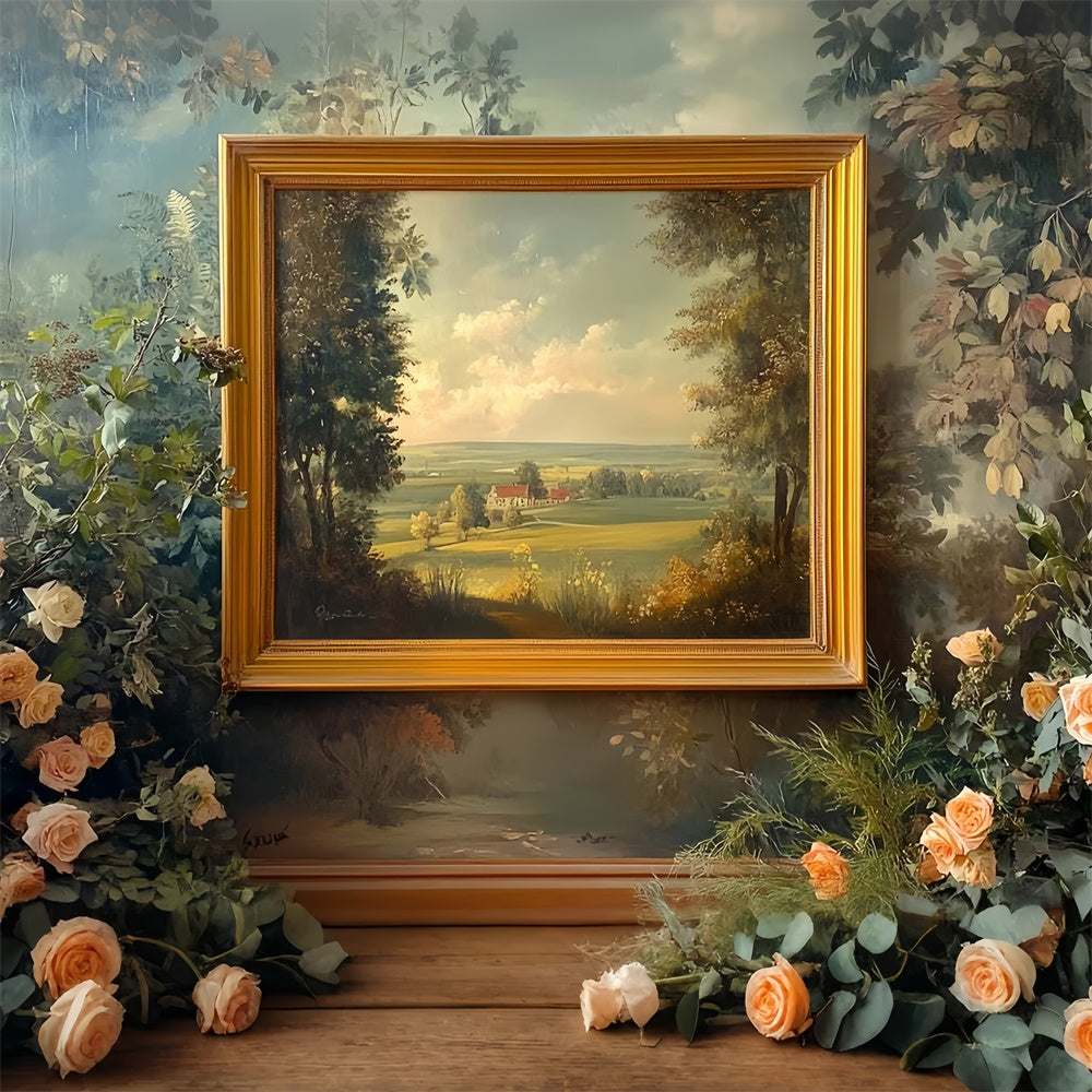 Foto Hintergrund Vintage Goldener Rahmen Gartenansicht Backdrop CSH57-100