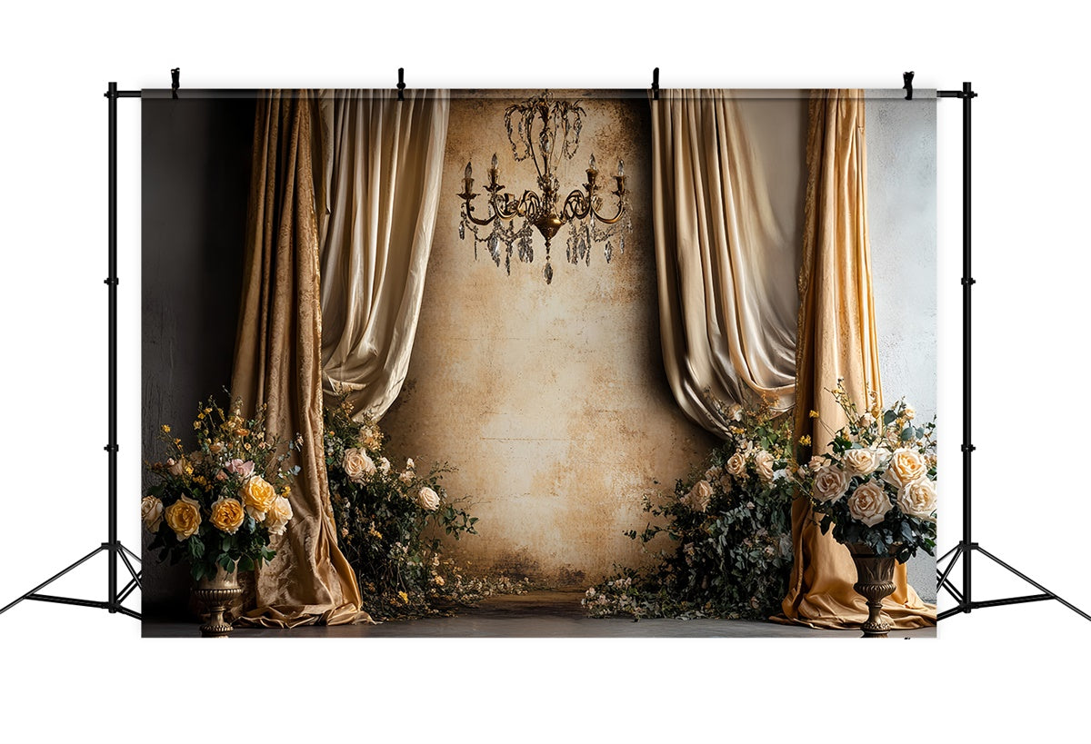 Vintage Wall Backdrop Golden Draped Elegance Barock Backdrop CSH57-101
