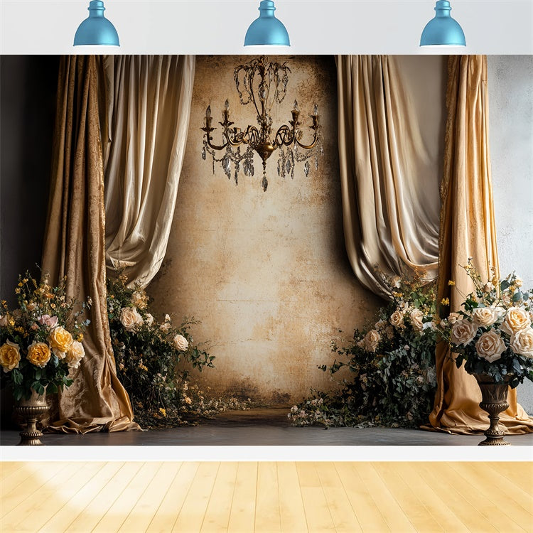 Vintage Wall Backdrop Golden Draped Elegance Barock Backdrop CSH57-101