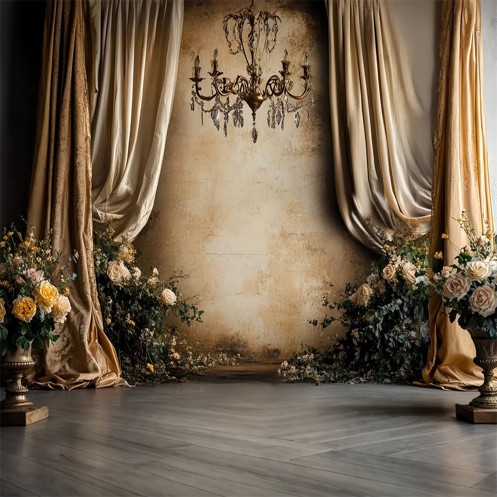 Vintage Wall Backdrop Golden Draped Elegance Barock Backdrop CSH57-101