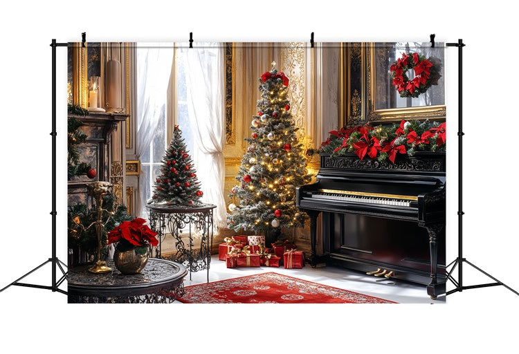Weinlese-Weihnachtshintergrund Festlicher goldener Klavierhintergrund CSH57-102