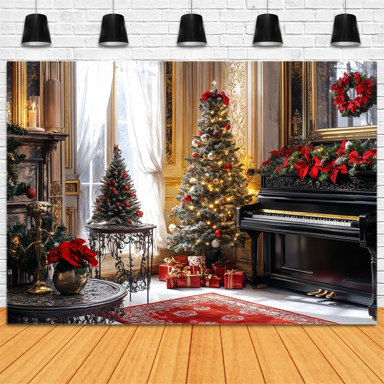 Weinlese-Weihnachtshintergrund Festlicher goldener Klavierhintergrund CSH57-102